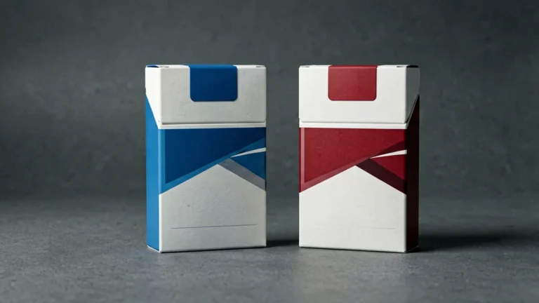 Unbranded blue and red carton comparison still life for adult Australian shoppers