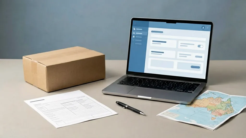Plain parcel beside a blank delivery checklist and generic order status panel for an adult Australian order support guide