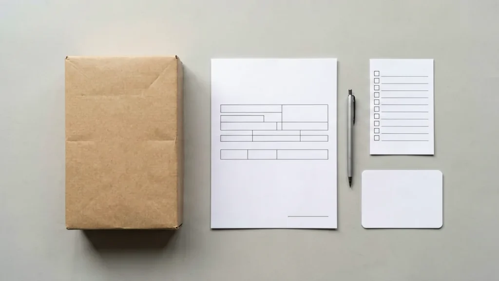 Plain parcel beside a blank order form, pen and checklist for an adult Australian online order support message